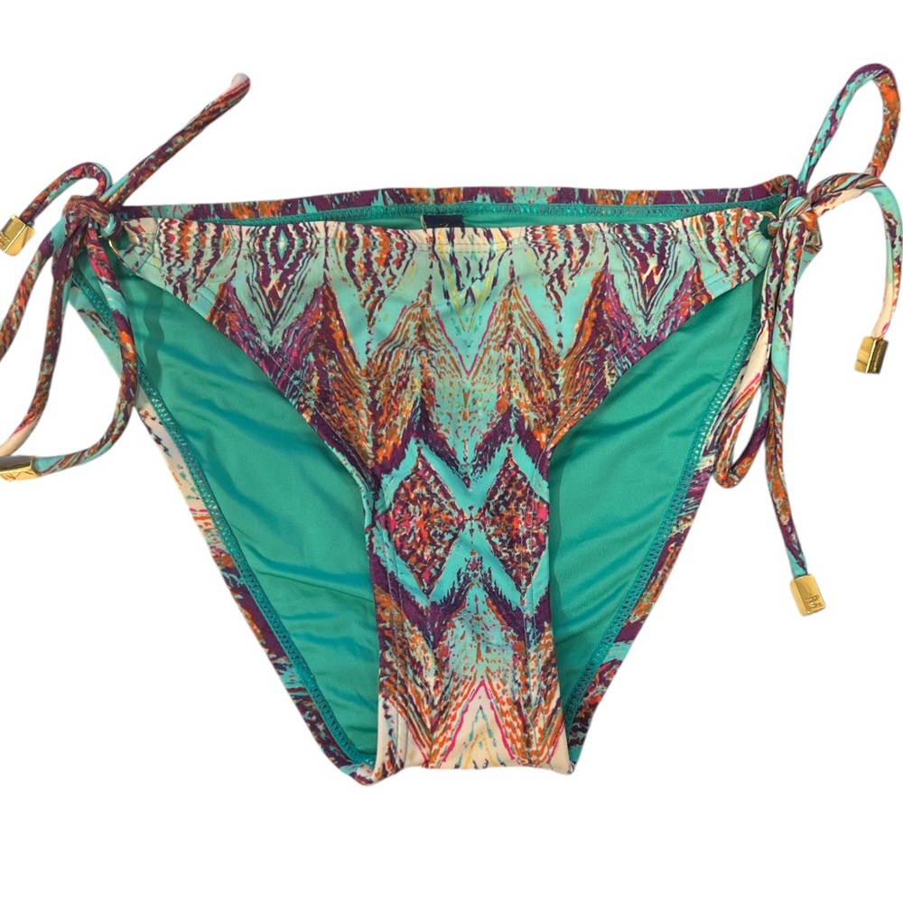MAR by Vix Bikini Bottoms Side Ties Geometric Print Multi Color Teal Purple Sz M